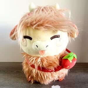 Honeymaru Fluffy Strawberry Highland Stuffed Cow Plush Box Lunch Kawaii Cute EUC